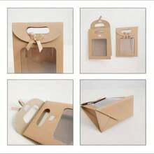 8pcs White Kraft Paper Bags With Clear Window, Upright Gift Bags Bulk With Handle, Paper Gift Bags, White Shopping Bags, Bowknot Gift Wrapping Bags, Suitable For Wedding, Bridal Shower, Birthday, Holiday, Christmas Party, Retail Shop, Brown