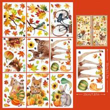 9 piezas Pegatinas de ventana de Acción de Gracias de otoño con hojas de arce, calabaza, erizo, ciervo, conejo, bicicleta, girasol - Pegatinas de refrigerador de decoración de doble cara para el hogar, la oficina, fiestas. Pegatinas de ventana navideñas con Papá Noel, renos, muñecos de nieve y copos de nieve - Decoraciones navideñas de plástico con estática, reutilizables y fáciles de aplicar