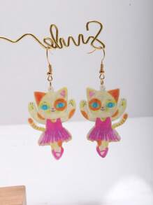 Funny Cute Statement Dancing Cat Drop Dangle Earrings For Women, Girls, Summer, Winter, Vacation, Holiday, Beach Party, Gift For Her, Couple Gift