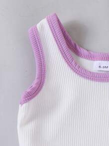 2 piezas Conjunto casual de bebé/niña con top de tirantes de colorblock y pantalones rectos lisos, para verano