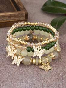 4pcs/Set Bohemian Elegant Delicate Butterfly Charm Beaded Bracelet Set, Suitable For Women's Daily Decoration