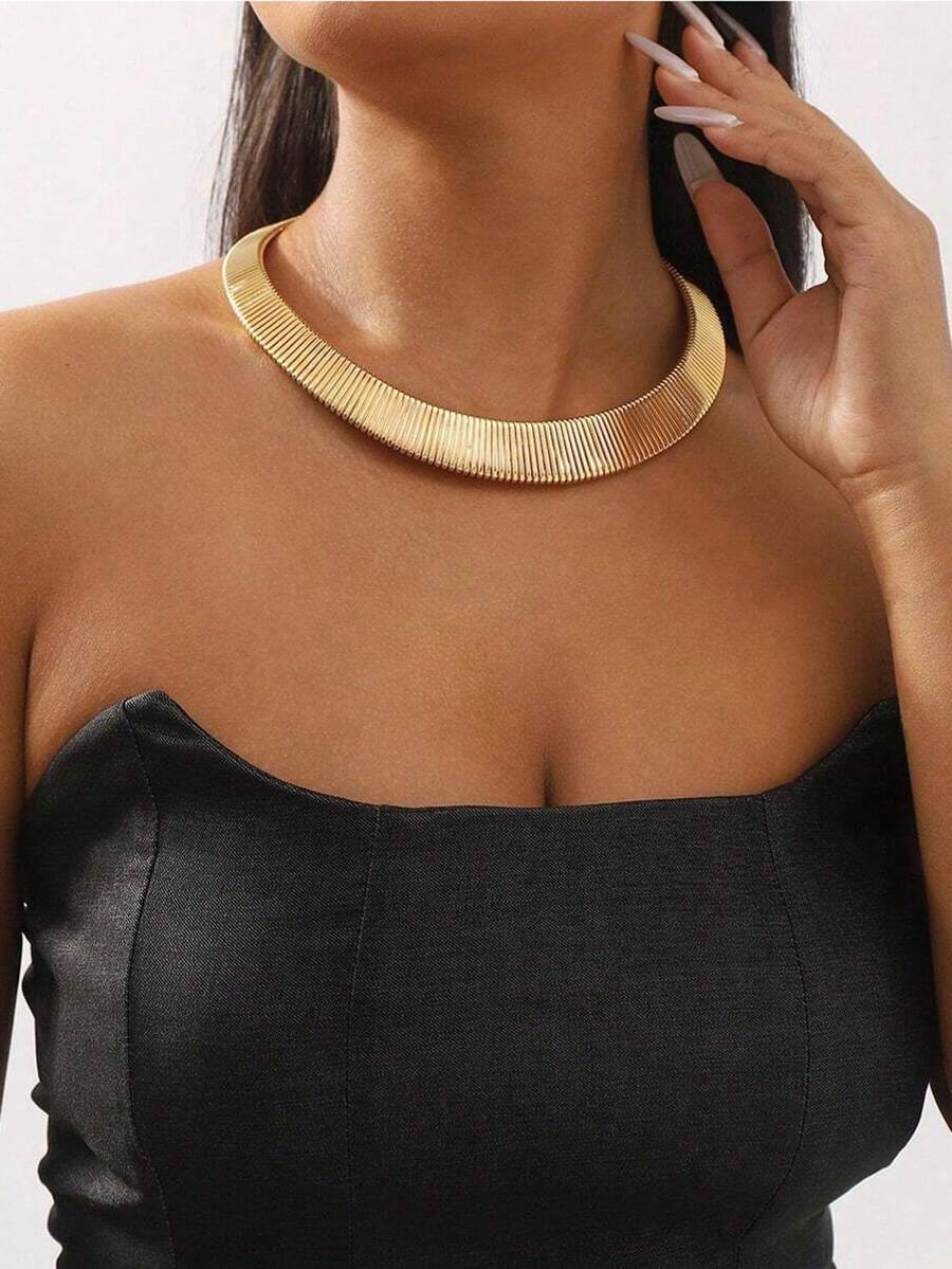 1 pieza Collar grueso para mujeres, collar declaración dorado/plateado, collar de cuello, collar bib, joyería punk para mujeres y niñas para ocasiones especiales - Multicolor - Ver 1