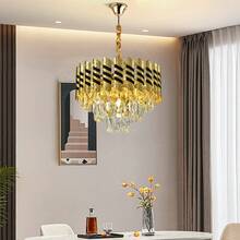 (E12/Bulb Free*4,AC110-130V)1pcs Modern Crystal Chandelier Gold Round Chandeliers For Dining Room K9 Crystal 3 Tiers Ceiling Pendant Light Fixtures Large Flush Mount Chandelier For Living Room Entryway Foyer Staircase - Gold - View 4