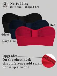 3pcs/Set Multi-Color Front Button Bras, Strapless Seamless Bra With Wireless And Single Layer No Shoulder Strap, Tube Top For Women - Multicolor - View 11