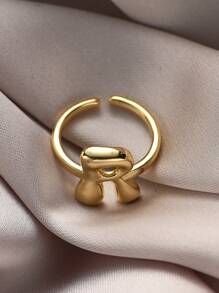 1pc Fashionable Gold 26 Letter A-Z Copper Gold Plated Retro Coin Style Adjustable Ring, Suitable For Women Daily, Beach, Party, Holiday Wear, Gift For Couple And Friends