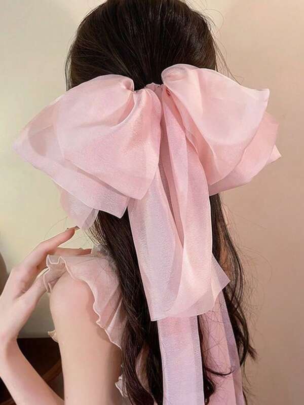 1pc Versatile Large Satin Bow Hair Claw Clip, Sweet Flower Hair Accessory For Ponytail