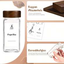 SAEIV Set Of Square Spice Jars (With Lids): 35 Spice Jars (With Spice Labels): The Perfect Organizer For Kitchen Spices: 120 Ml Jars: Including Funnel, Labels, Cleaning Brush And Sieve - 35 Square Bottles Of Acacia Wood - View 5