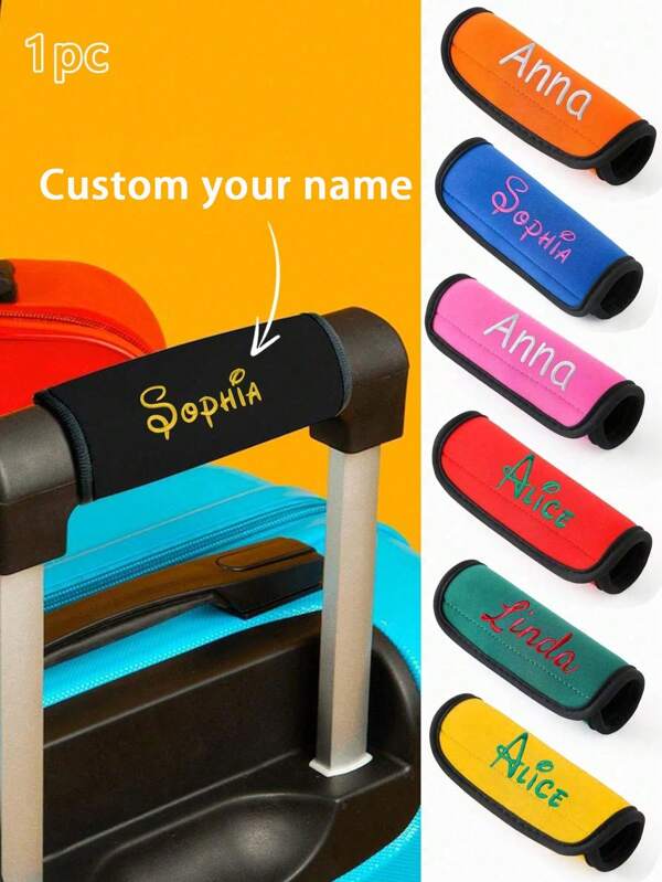 1PC Custom Name Luggage Handle Wrap, Personalized Suitcase Handle Wraps With Text, Customized Stroller Identifier, Customizable Luggage Wraps For Suitcase, 14x15cm, Orange/Red/Blue/Yellow/Rose Red/Black/Green, Luggage Wrap, Mother'S Day Gift, Easter Gift, Valentine'S Day Gift, Birthday Gift
