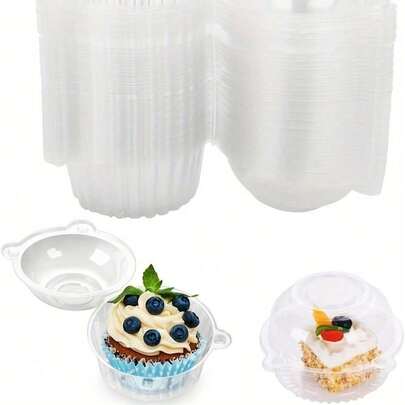 100 Pcs Cupcake Holder Plastic Clear Muffin Cake Pod Dome Case Clear Plastic Muffin Cupcake Case Domes Box Pods Hinged Lid Cupcake Holder For Home Kitchen