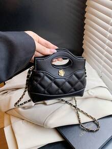 New Quilted Mini Handbag, Contrast Color Small Crossbody Bag, Lipstick Clutch, Evening Mini Bag - A - View 9