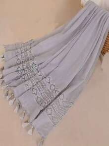 A Solid Color Lace & Embroidery Decor Scarf For Women, Suitable For Daily Use As A Sun Protection Shawl Or Headscarf Boho Bandana Headband Fashion Hairband - Multicolor - View 9