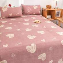 1pc Bedsheet, Soft & Comfortable Mattress Protector, Valentine's Day Gift Bedsheet, Kids Cartoon Love Geometric Bedsheet, Heart Pattern Bedding Set, Home Decor, For Double, King, Queen Size Beds, Mother's Day Gift, Machine Washable