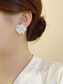 1 Pair Fashionable Elegant Flower & Pearl White Earrings, Suitable For Daily Wear, Travel And Vacation - Pink - View 10