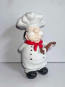 1pc Creative Resin Painted Handcraft Soup Ladle Chef Figurine, Home Decor Accessory - White - View 5