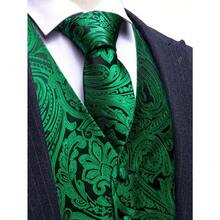 Local Warehouse-  Waistcoat Necktie Vest Set For Wedding Casual Mens Green Floral Paisley Woven - Green - View 1
