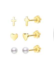 Flower Flat Back Earrings For Women, 14K Gold Cartilage Earring Tragus Helix Small Hypoallergenic Titanium Steel Screw Back Earrings CZ/Ball/Pearl/Dot/Heart/Cross/Butterfly Stud Earrings Jewelry Gift For Her