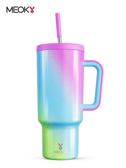 40oz /1.2L Tumbler With Handle, Insulated Cup, Vacuum Insulated Water Bottle, Leak-Proof Lid And Straw, Insulated Coffee Mug Stainless Steel Travel Mug, Keeps Cold For 34 Hours Or Hot For 10 Hours (Green Blue Purple Twill Gradient)