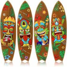 4 Stück Surfbrett Wanddekoration, Surfbrett Wandbehang Schild, Holzdekoration im Sommerstil, hawaiianische Luau Party Deko für Zuhause, Bar, tropische Geburtstags Party Raumdekoration, Heimdekoration