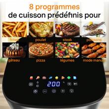 KotiCidsin 2000 W ölfreie Heißluftfritteuse, 8-l-Heißluftfritteuse, 8 automatische Programme, Touchscreen