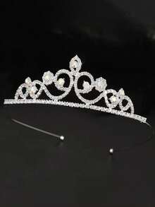 1pc Minimalist Fashion Girl Princess Crown, Birthday Gift & Party Hair Accessory - Silver - View 3