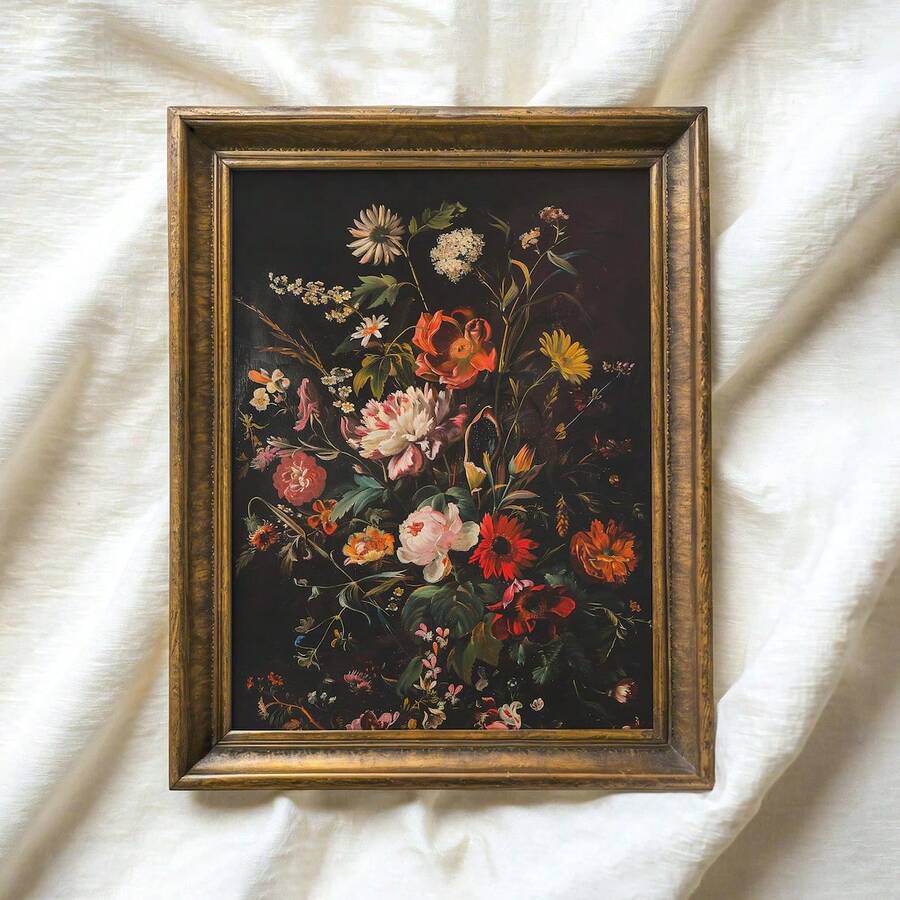 1 件,墙面艺术,植物海报,复古秋季花卉印花 | 深色秋季花卉绘画 | 穆迪植物房间装饰 | 感恩节墙饰无框 - 彩色 - 查看 1