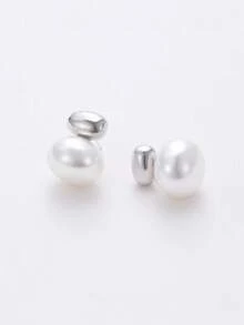 1pair Metallic Style Silver-Plated Small Bean & Faux Pearl Design Earrings For Women's Daily Wear Winter Gifts