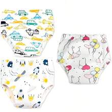 3 Stücke wiederverwendbare Baumwoll-Baby-Trainingshosen, atmungsaktive auslaufsichere Taschen-Windeln, weiche und atmungsaktive Baby-Trainerhosen mit süßen Mustern, waschbare und wiederverwendbare Windeln für Jungen und Mädchen, bequem für alle Jahreszeiten, Töpfchen-Trainingsunterwäsche mit verspieltem Design