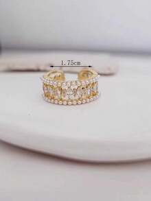 1入春季/專屬設計的高端仿珍珠女士精緻銅微嵌鋯石開口戒指,適合節慶/派對/商務/校園/日常穿著,歐洲風格/ - 銀色 - 查看 11