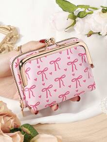 Pink Bow Love Pattern Bag,Women Wallets Short Pu Leather Purses Zipper & Hasp Purse Multifunctional Large Capacity Money Bag For Women Coin Card Holders Lightweight,Fashion Modern,Business ZipperCredit Card Business Casual Teachers' Day,Teacher Gifts,For Anniversary,For Birthday Gift,For Lady,For Female,White-Collar Workers - Pink - View 15