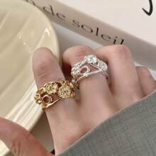 1pc Delicate Hollow Flower Wide Band Ring, Suitable For Women's Daily Wear