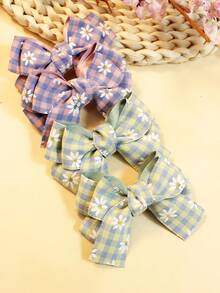 2 件/4 件女孩拼色格子碎花蝴蝶结发夹，可爱甜美优雅百搭刘海夹，适合派对和日常，春夏季 - 彩色 - 查看 11