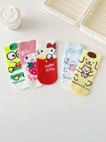 Sanrio 5 Pairs Of Random Sanrio Hello Kitty Culomi Socks Casual And Versatile For Everyday Wear Youth Socks Low Vamp Summer Short Tube Socks No Show Socks