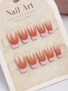 24Pcs Short Coffin Press On Nails, Instant Upgrade Your Nail Style With Transparent French Manicure Nail Tips, Full Set Includes 1Pc Jelly Gel And 1Pc Buffer Block, Suitable For Party, Wedding And Daily Wear Nail Supplies Nails - Dusty Pink - View 2