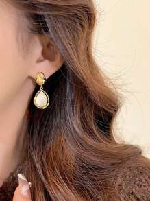 1 Pair Vintage Elegant Resin Inlay Geometric Design Earrings, Sophisticated Everyday/Party/Festival Fashion Accessories For Women, Autumn/Winter