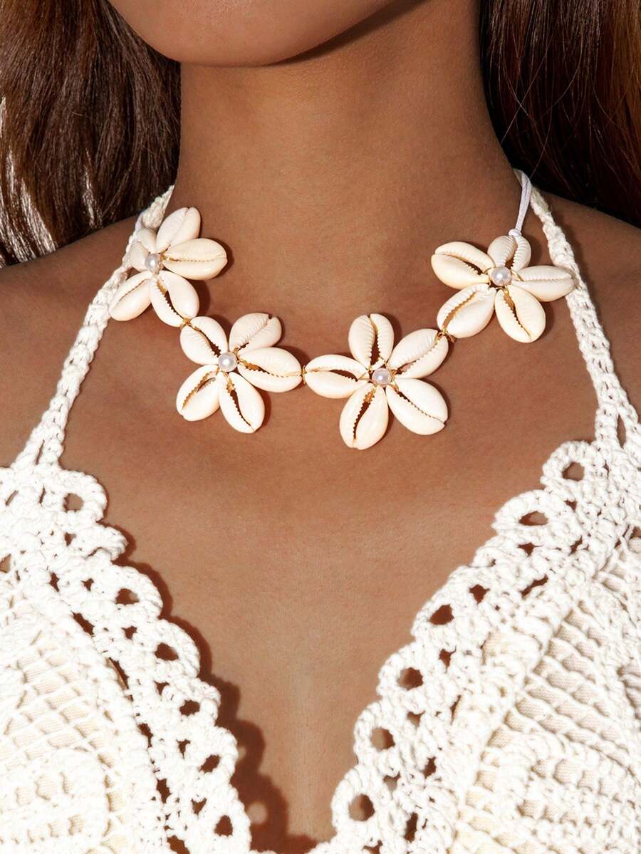 imoli 1 chiếc vòng cổ hoa ngọc trai dệt phong cách Boho mùa xuân/hè dành cho nữ, thích hợp đi biển, dự tiệc, làm quà tặng (Hàng loạt thay đổi, kích thước có thể khác nhau)