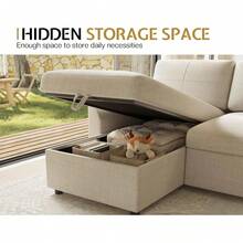 2 In 1 Sleeper Sofa Bed With Pull Out Couch And Storage Chaise, Comfy Living Room Sofa, Functional Sectional Couch Design – Beige Chenille Couch For Living Room, 84in X 59in X 39in - 米色 - 查看 6