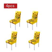 1/4/6pcs Spring Art Sunflower Printed Chair Covers / Chair Cover Set, Suitable For Indoor Home Restaurant, Hotel Modern Daily Decoration. Tablecloth Suitable For Square Tables, Elastic Chair Covers Can Be Washed - YT-030 - View 11
