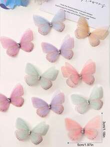 20 件蝴蝶工艺品，5 厘米双蝴蝶贴花 3D 欧根纱面料梦幻花束贴片蝴蝶用于衣服装饰 DIY 手工发带指甲装饰 - 彩色 - 查看 2