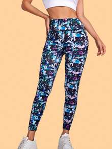 1 件印花高腰运动紧身裤、瑜伽裤、修身紧身裤