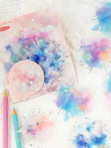 CANDY POETRY 10 件/包水彩扎染彩虹色剪贴簿贴纸，创意美学贴纸，DIY 装饰拼贴工艺用品，节日礼物，个性化剪贴簿学校文具，学校用品，返校 - 藏蓝色 - 查看 8