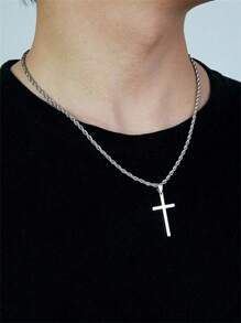 1 pieza Collar con colgante de cruz de acero inoxidable con estilo punk, adecuado para uso empresarial/casual diario, regalo para novio/hijo