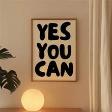 1件裝「Yes You Can」勵志名句牆面藝術－現代排版海報，白色背景黑色字體，極簡風格帆布印畫，時尚裝飾畫，適用客廳、臥室、居家辦公室、宿舍，可選配框 - 彩色 - 查看 4