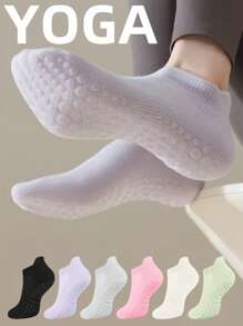 3/5 Pairs Women Yoga Socks, Breathable Mesh Ankle Socks With Silicone Grips For Dance, Fitness