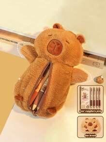 1 Peça Estojo de Lápis Macio e Espaçoso de Estudante Capivara, Estojo de Lápis, Borracha, Régua, Caneta, Armazenamento de Papelaria para Mesa do Campus, Estilo de Escada em Degraus Exibição Conveniente de Boneca, Bolsa Acessório Multifuncional em Tecido para Armazenamento de Pequenos Itens, Bolsa de Armazenamento de Cosméticos Multifuncional, Incluindo Quatro Canetas e Uma Boneca, De Volta às Aulas, Materiais Escolares, Estojo de Lápis, Bolsa Escolar