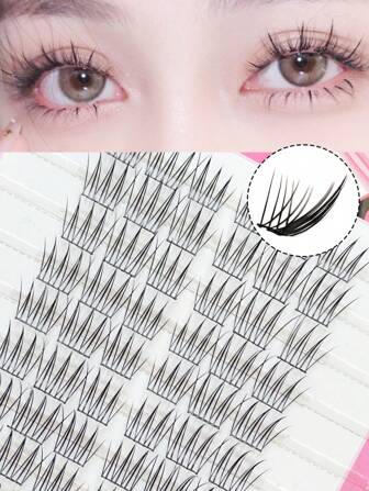 10排60片自然款假睫毛塔尖麦穗假睫毛纤细黑梗浓密娃娃款三明治魔鬼款自然仿真睫毛