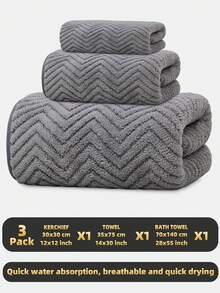 3件套[1条手帕+1条擦手巾+1条浴巾]极简条纹毛巾组合套装，珊瑚绒材质速吸干，适合健身、篮球、男女、情侣浴室、居家、桑拿、跑步、健身房、游泳、卧室、万圣节、感恩节礼物