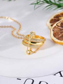 1pc Fashion Safety Pin Decorative Ring,Sparkling Rhinestone Pendant Accessory,Multi-Layer Removable Ring With Pin Design,Elegant Ladies Jewelry,Suitable For Daily Wear,Perfect Gift For Birthday,Valentine's Day.(Chain Is For Display Only,Not Included)