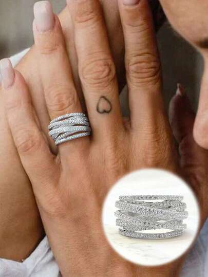 1pc Vintage Multi Layered Cross Ring For Women 925 Sterling Silver Valentine's Day Fine Ladies Jewelry Gift