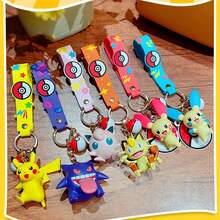 pokemon 1 paquete de llaveros con dibujos animados de anime lindos con pulsera - Encantos de personajes surtidos para cumpleaños, regalos de Navidad, recuerdos de fiesta - Accesorios de bolso para mochilas y equipaje