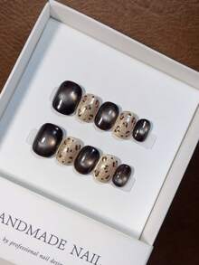 10 piezas de uñas postizas hechas a mano, uñas postizas, accesorios para uñas, uñas de verano, puntas para uñas postizas, uñas postizas de primavera cortas, uñas postizas, accesorios para uñas, forma oval, decoradas a mano con estampado de leopardo - Multicolor - Ver 3